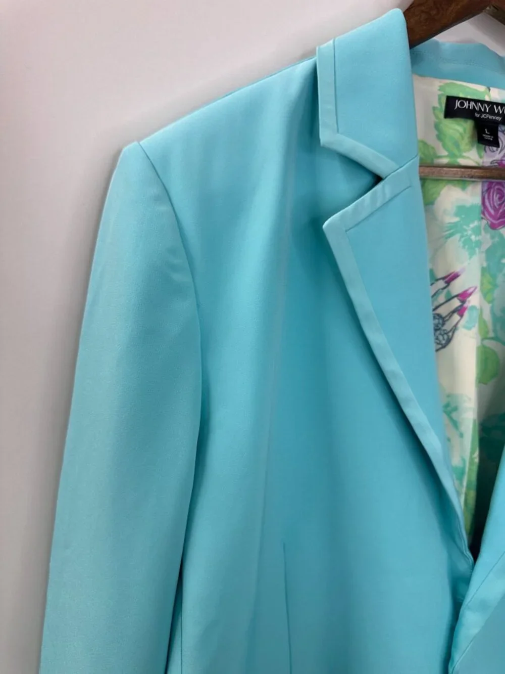 Johnny Wujek Suit Blazer Satin Trim Floral Lined Jacket Oversized Wedding Party - Picture 5 of 13